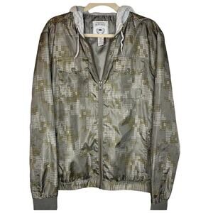 David Bitton Buffalo Mens Windbreaker Full Zip Jacket Camo Lined Hooded Size L